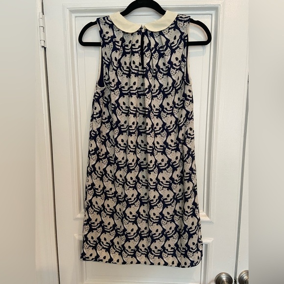 Anthropologie Navy Repeating Cat Pattern Dress with Peter Pan Collar Size XS - Picture 4 of 6